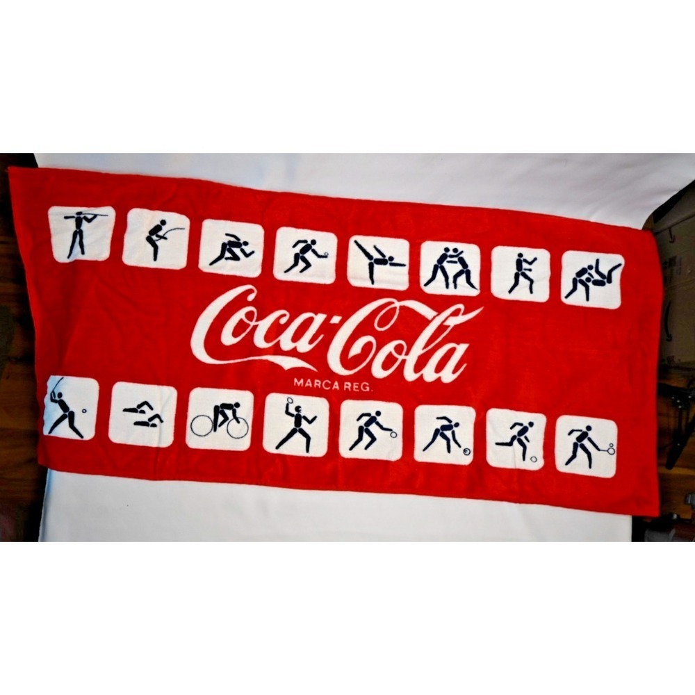 Coca Cola Hilasal Olympic Figures Small Towel Red White 100% Cotton Mexico